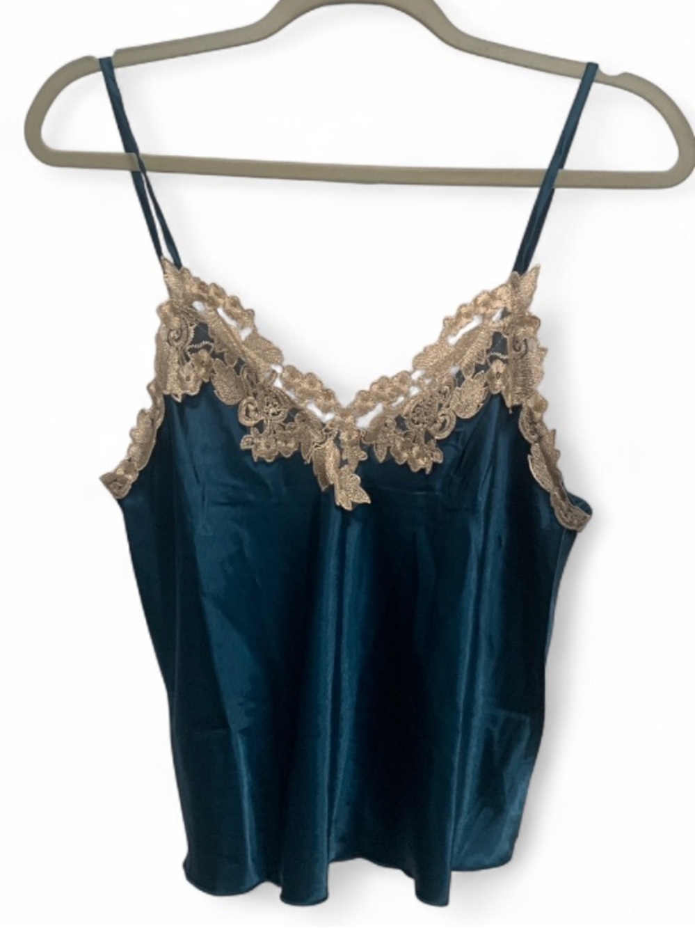 Y2K Style Turquoise Satin Lace-Trim Cami Tank Top